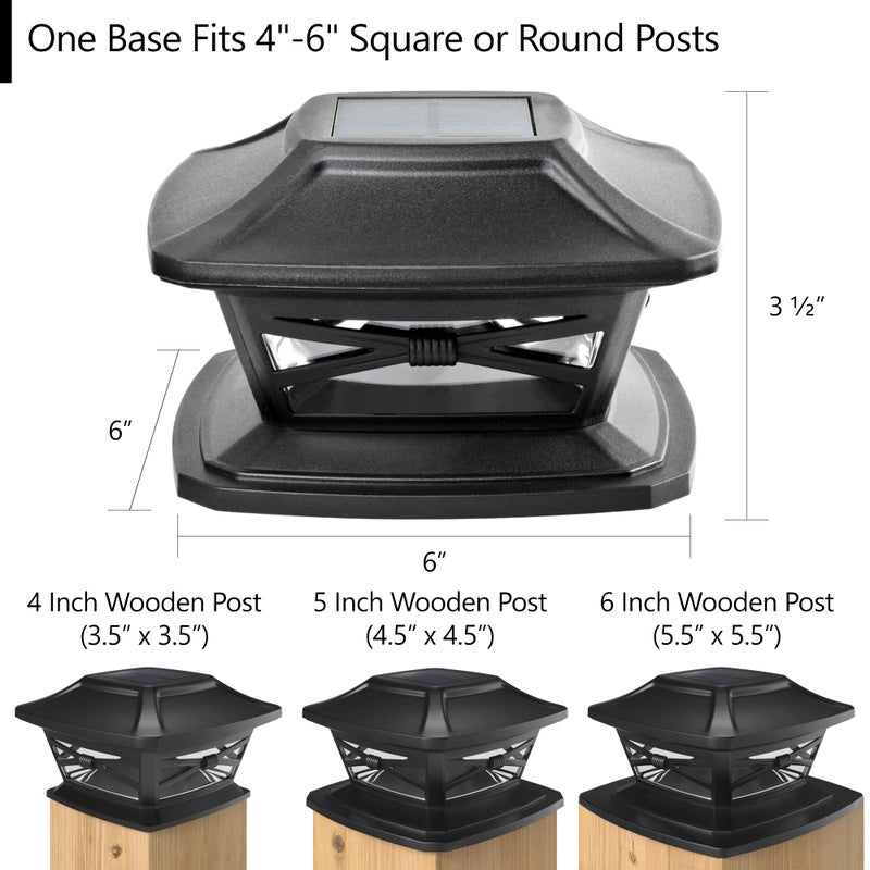 Davinci Lighting Flexfit Solar Outdoor Post Cap Lights - Includes Bases for 4x4 5x5 6x6 Wooden Posts - Bright LED Light - Slate Black (1 Pack) - Image 4